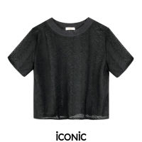 iCONiC BLACK DREAMER TOP #5882 เสื้อผญ สีดำ ผ้ายืด อก38-40" ยาว18" ทอลาย เนื้อนิ่ม เสื้อยืด เสื้อสั้น เสื้อแฟชั่น เสื้อครอป เสื้อทำงาน เสื้อชายทะเล