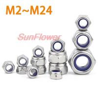 Nylon Lock Nut 1/2/5/20Pcs DIN985 M2 M2.5 M3 M4 M5M6 M8 304 Stainless Steel Nylon Self-locking Hex Nuts Locknut Slip Lock Nut Nails  Screws Fasteners