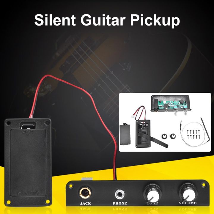 ปิ๊กกีตาร์แบบเงียบอุปกรณ์เสริมสำหรับเสียงดนตรีปิ๊กอัพแบบเงียบสีดำกีตาร์-pickup-อุปกรณ์เครื่องเล่นดนตรีกีต้าร์