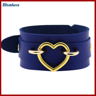 Bluelans®แหวนรูปหัวใจสไตล์พังก์ของผู้หญิง,กำไลข้อมือหนังเทียมสองชั้นเครื่องประดับเป็นของขวัญ