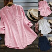 2023 Summer Women Blouse Long Sleeve V-neck Cotton Linen Blouse Plus Size Oversized Vintage Shirts Top Casual Blusas Mujer