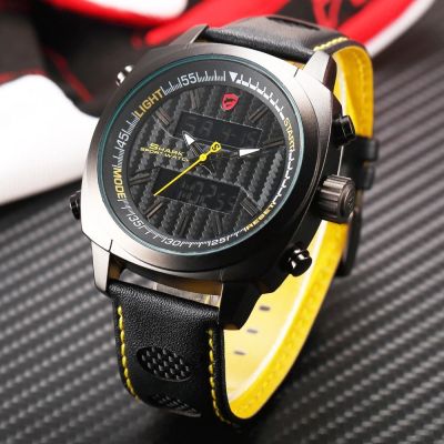 นาฬิกาข้อมือผู้ชาย (เหลือง-ดำ) Silvertip Shark Sport Watches