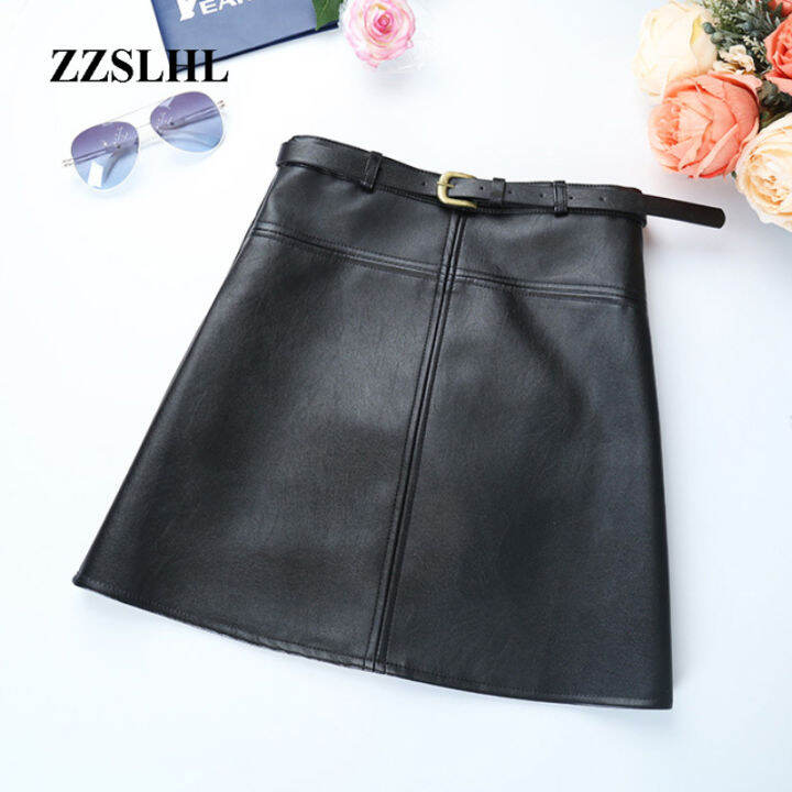 zzslhl-include-belt-pu-leather-a-line-skirt-for-women-high-waist-office-wear-skirts-female-short-skirt-with-belt-high-quality