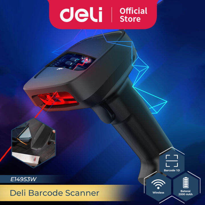 Deli Barcode Scanner 1D Wireless Rechargeable Handheld Pemindai Barcode ...