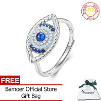 BAMOER แหวนแหวนแบบเปิดปรับขนาดได้สำหรับผู้หญิงเพทายสีฟ้า925เงินสเตอร์ลิงของขวัญวันเกิดเครื่องประดับอย่างดี BSR378