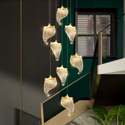 LED โคมระย้าบันไดแขวนโคมไฟติดตั้งลอฟท์แสงสำหรับห้องนั่งเล่นจะเพดานโคมไฟจี้สำหรับห้องรับประทานอาหาร