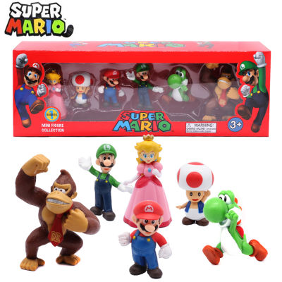 6ชิ้นเซ็ต Super Mario Bros PVC Action Figure ของเล่นตุ๊กตาชุด Luigi Yoshi Donkey Kong เห็ดสำหรับเด็กวันเกิดของขวัญ AAA