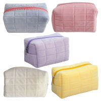 Plush Toiletry Bag Portable Zip Makeup Pouch Solid Color Stationery Organizer Large Capacity Pillow Bag Cute for Women Girls