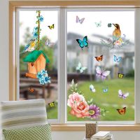 Window Film Flower Birds Stickers Decorative Static Cling Non-adhesive Removable Double Side Visible Window Art Home Room Decor