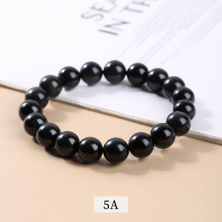 jd-สร้อยข้อมือลูกปัดทรงกลมออบซิเดียนธรรมชาติสีรุ้งผู้ชายแฟชั่นสำหรับผู้หญิงกำไลสายสำหรับชาวพุทธมีสีดำหลากสี