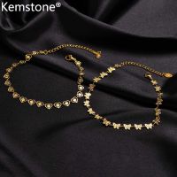 Kemstone สแตนเลสหญิงชุบทองหัวใจผีเสื้อสร้อยข้อเท้าเชื่อมโยงห่วงโซ่สร้อยข้อเท้าเครื่องประดับ