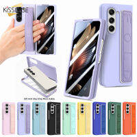 KISSCASE เคสโทรศัพท์มีสายคล้องข้อมือหนัง Pu สำหรับ Samsung Galaxy Z Fold 5 5G เคสพร้อมฝาพลาสติกกระจกป้องกันหน้าจอด้านหน้า