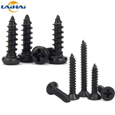 100Pc M1 M1.2 M1.4 M1.7 M2 M2.6 M3 M3.5 Baja Hitam Kecil Phillips Countersunk Datar Lintas Bulat Kepala Pan Sekrup Kayu Mengetuk Sendiri