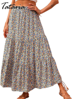 2022 Bohemian Floral Print Womens Long Skirt Summer High Waist A Line Elegant Maxi Skirts for Women Chiffon Beach Skirt Faldas