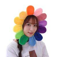 เด็กผู้ใหญ่Funny Rainbowดอกทานตะวันที่มีสีสันหมวกSoft PlushกลีบBlooming Hoodหน้ากากหมวกประสิทธิภาพพร็อพปาร์ตี้คอสเพลย์เครื่องแต่งกาย