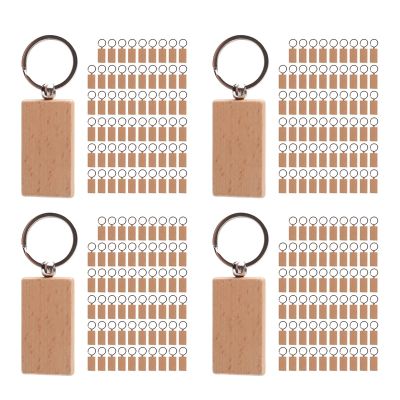 240Pcs Blank Rectangle Wooden Key Chain DIY Wood Keychains Key Tags Can Engrave DIY Gifts