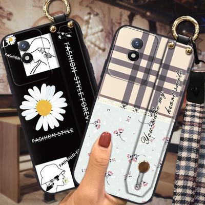 Durable Wrist Strap Phone Case For VIVO Y02 4G classic protective Anti-dust Small daisies silicone Plaid texture Soft