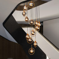 Modern Multi-head Glass LED Chandeliers Nordic Staircase Long Hanging Light Fixtures for Living Room Ceiling Chandelier Lighting