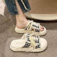 Canvas Sandals Womens Outer Wear 2023 New Korean Version Hot Non-Slip Thick-Soled One-Line Slippers