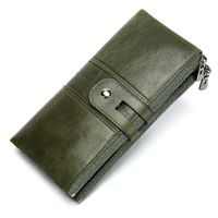 Real Leather Women Secretary Checkbook Phone Holder Purse Zipper Wallet