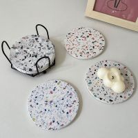 Kitchen Table Placemats for Table Imitation Terrazzo Diatom Mud Cork Water Absorption Cup Pad Circular Heat Insulation Pad