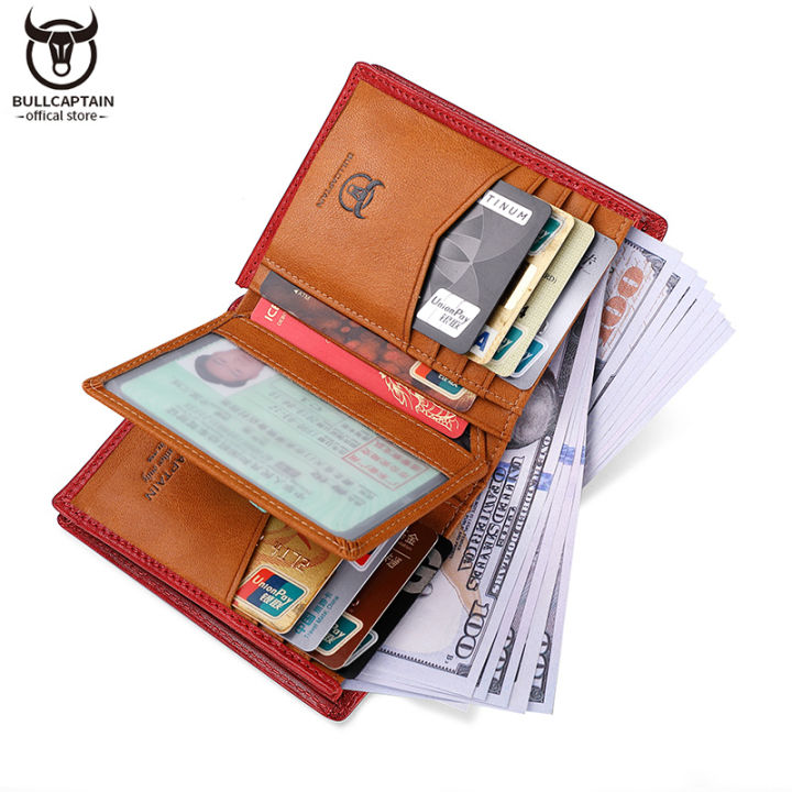 top-bullcaptain-leather-wallet-mens-high-quality-casual-retro-business-card-holder-rfid-anti-theft-brush-14-card-slot-thickened-wallet