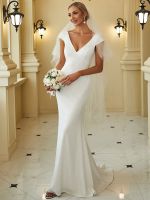 【HOT】☃№ Luxury Wedding Dresses Deep V Neck Cover Sleeves Backless 2023 of Fishtail