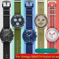 สายไนลอนเรียบสำหรับ Omega สำหรับ Swatchˉ Collaboration MoonSwatchˉ Men Women watchband หัวเข็มขัดโลหะสร้อยข้อมือ QUICK RELEASE 20 มม.