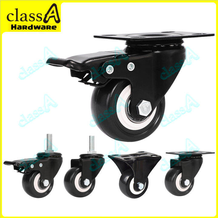 ClassAHW Black PU Heavy Duty Swivel Rigid Brake Castor M8 M10 Caster ...