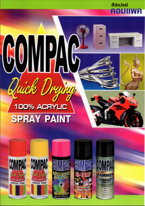 compac-สีสเปรย์อะครีลิค-100-400cc-สีสเปรย์คอมเเพค-สีกระป๋อง-สีดำ-compac-acrylic-aerosol-spray