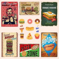 【CW】 Fast Food Hamburger Hot Dog Pizza Metal Posters Plate Sign Tin Restaurant Wall Plaques