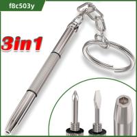 F8C503Y แบบ3-in-1 ไขควงแว่นตา พร้อมพวงกุญแจด้วย เหล็กเหล็กไร้สนิม เครื่องมือซ่อมแว่นตา มัลติฟังก์ชั่นการใช้งาน เครื่องมือสำหรับมือ ชุดซ่อมไขควง บ้านในบ้าน