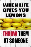 Rogue River Tactical Funny Sign Metal Tin Sign Home BAr Kitchen When Life Gives You Lemons Throw Them at Someone