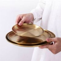 European Style Gold Dinner Plates Serving Dishes Kitchen Round Cake Tray Western Steak