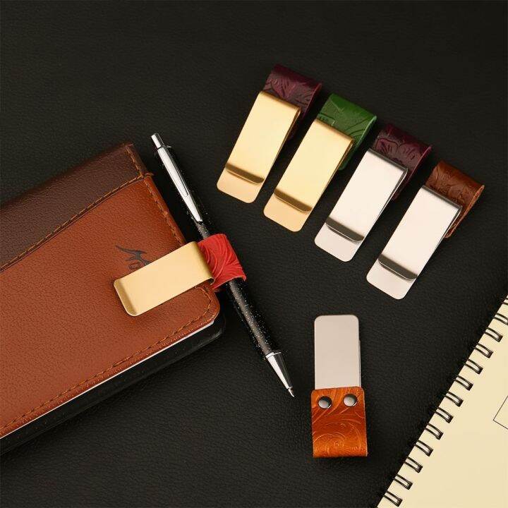 jw-1pc-metal-leather-holder-notebook-loose-memo-clip-bookmarks-school-office-supplies