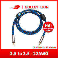 GOLLEY LION สาย Aux แบบถักไนลอน3.5มม. อะแดปเตอร์อินพุตเสริมเสียงตัวผู้ไปยังตัวผู้สาย AUX สำหรับหูฟังสเตอริโอรถยนต์ลำโพง I-Phone I-Pad I-Pod เอคโค