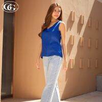 G&amp;G เสื้อกล้าม (Tank top) คอวี ผ้าซาติน สีน้ำเงิน (NV) รุ่น EN5P32