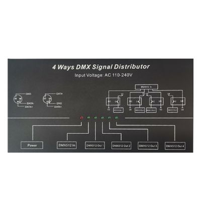 AC100V-240V Input DMX512 1 to 4 Hub DMX Signal Repeater Splitter 4 XLR-3 Output Distributor Power Amplifier EU Plug