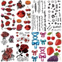 New Vivid 3D Tattoo Red Lip Cherry Strawberry Pumpkin Design Flash Temporary Tattoo Sticker Men Women Body Art Fake Tattoo G3D33