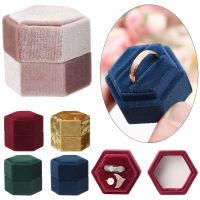 Hexagon Shape Velvet Jewelry Box Double Ring Storage Box Woman Gift Earrings Package Case Wedding Ring Display Packaging Box