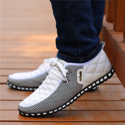 Coslony Mens Casual Shoes Breathabl Light Weight White Sneakers Driving Shoes Pointed Toe Business Men Shoe Men Leather Shoes