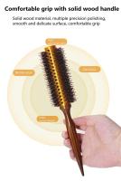 หวีลอนBoar Bristle Round Hair Rolling Brush Wooden Handle Hair Comb For Drying Styling Curling