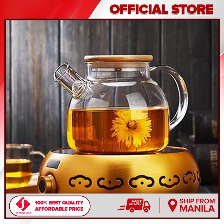 ♜Borosilicate Glass Kettle with Bamboo Lid and Stainless Clear Glass