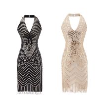 2022ฮาโลวีนผู้หญิง1920S Vintage Flapper Fringe ลูกปัด Gatsby เลื่อม Beaded Halter บัลเล่ต์ชุด S-3XL