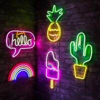 【Time decoration】 LED Neon Light Party ป้ายแขวนผนัง USB Powered Banana Hello Good Vibes ไฟ Led สำหรับตกแต่งห้องเล่นเกมห้องนอน