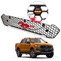 iBarod กระจังหน้า โลโก้ม้าแดง มีไฟ LED ส้ม สีดำ สำหรับ Ford Ranger ปี 2015-2018