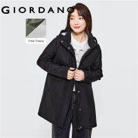 *GIORDANO Women Jackets Polar Fleece-Lined Detachable Hood Windbreakers Windproof Solid Color Mid Long Casual Jackets 05372690