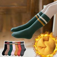 Winter Cotton Thick Terry Warm Kids Socks Middle Tube Solid Color Stripe Socks for Boys Girls Children Casual School Socks 3-12Y