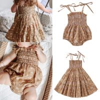 【YF】 Fashion Summer Toddler Baby Girls Matching Clothes Princess Sleeveless Tie-up Floral Bodysuits/A-line Dress Sister