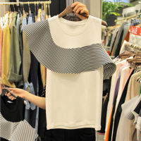 Womens T-Shirt Short Sleeve Round Neck Standard Stripe Spring Summer Simple Round Neck Ladies Fashion Female Cute Casual Top